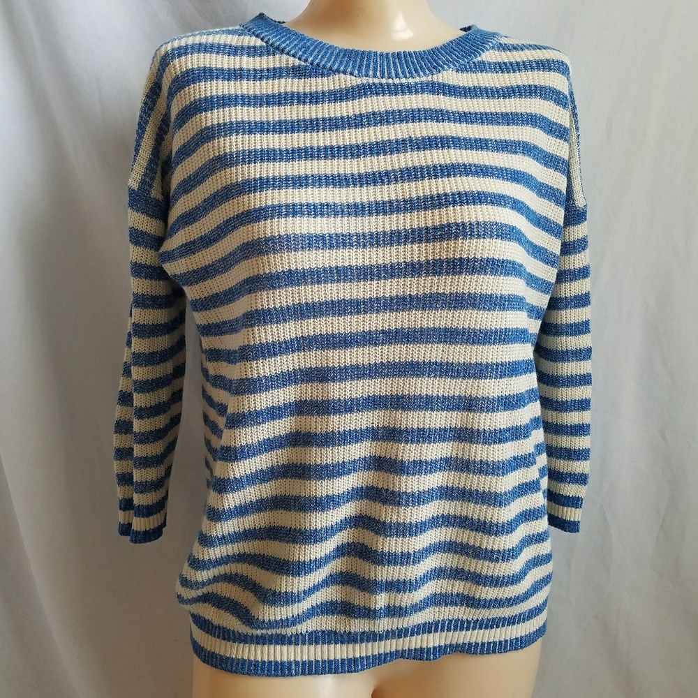 J. Crew Stripped Blue Lightweight Knit Sweater XXS - Picture 1 of 8